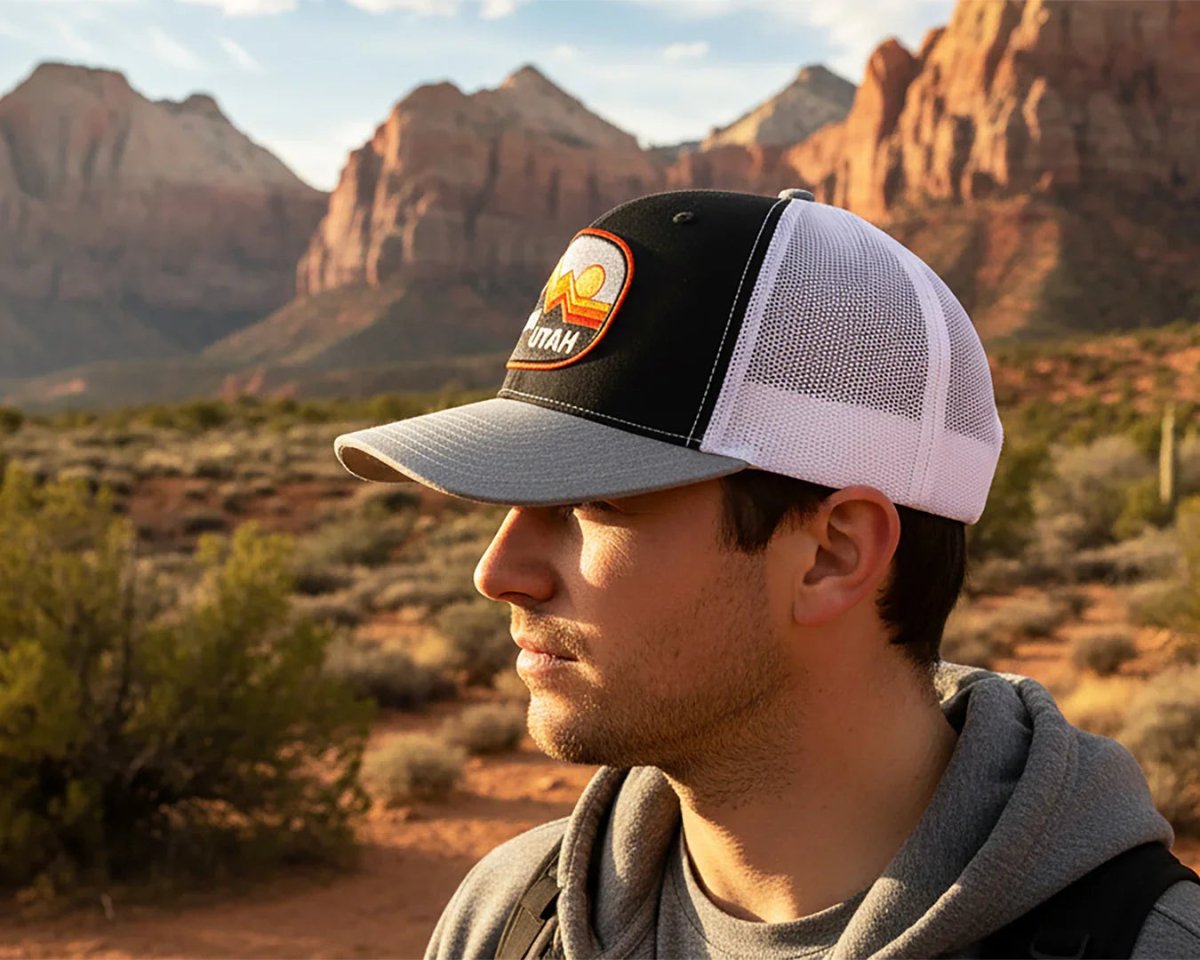 ZION UTAH 6 - Panel Curved Snapback, Richardson 112 Black - Tailgate Hats